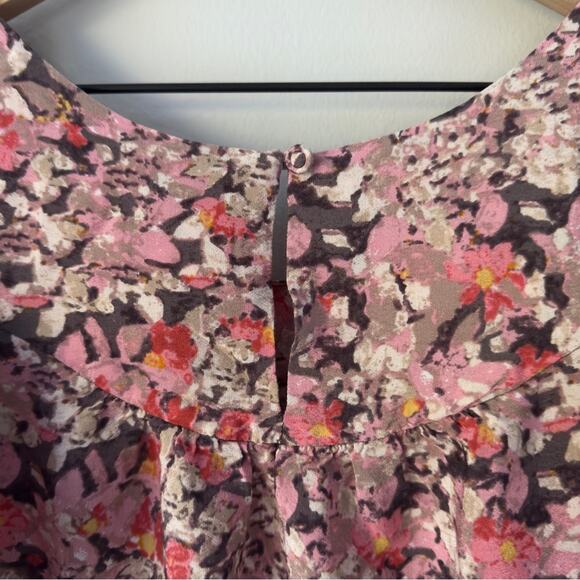 Maeve Anthropologie Cold Shoulder Top Short Sleeve Floral Print Button Keyhole S - Picture 5 of 9